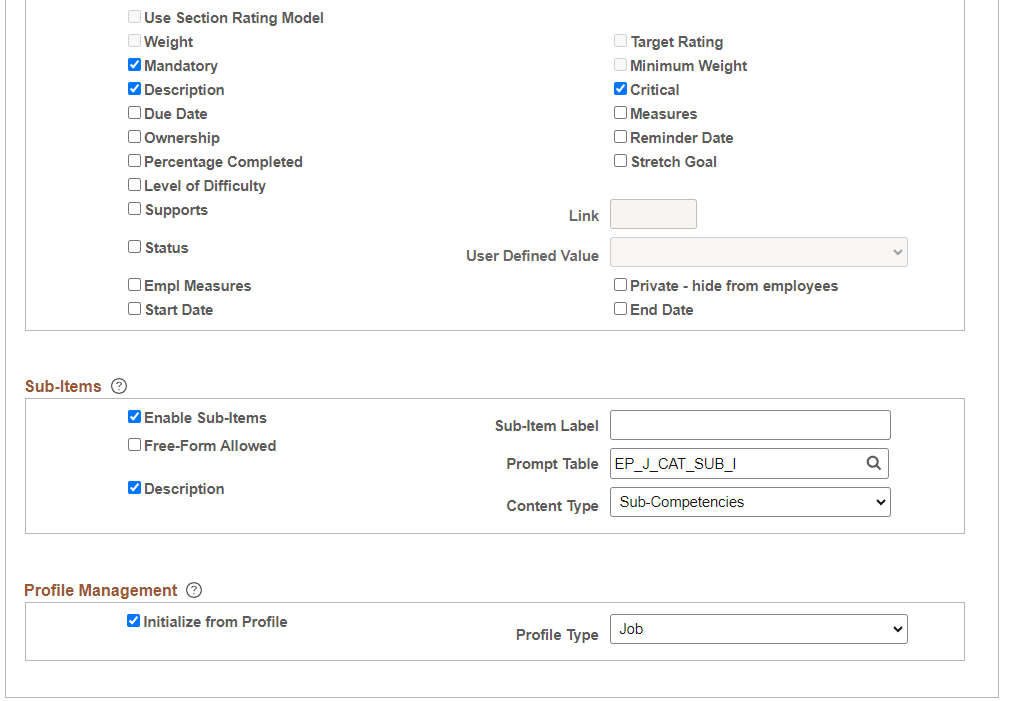 Section Definition page (2 of 2)