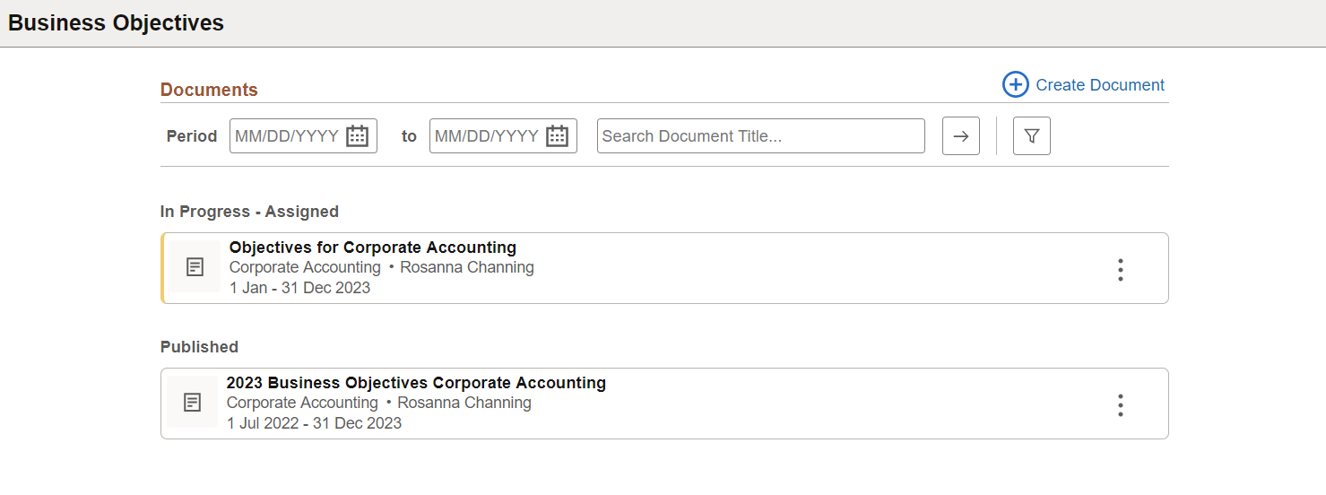 Business Objectives page