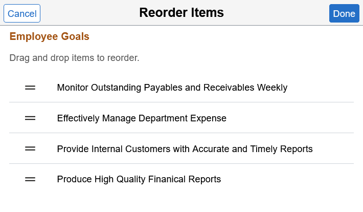 Reorder Items page