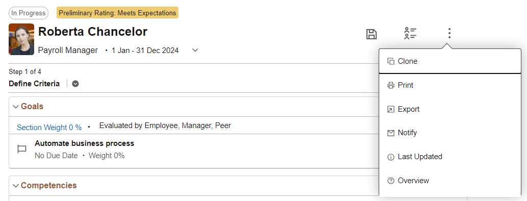 More Actions menu at the document level (document header)