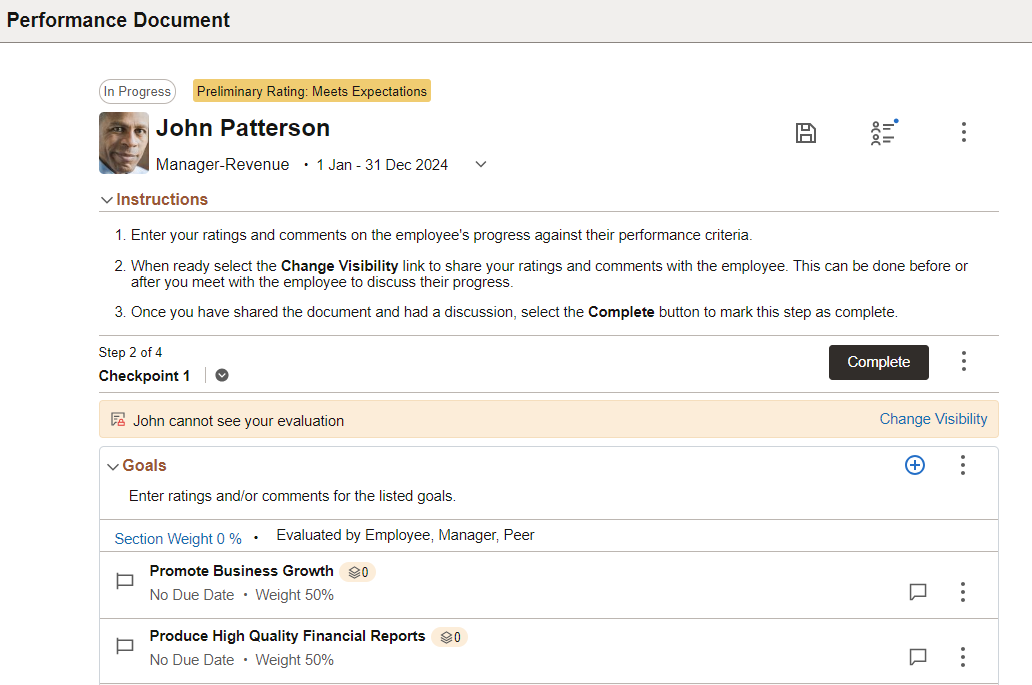 Performance Document page (Checkpoint step) (1 of 3)