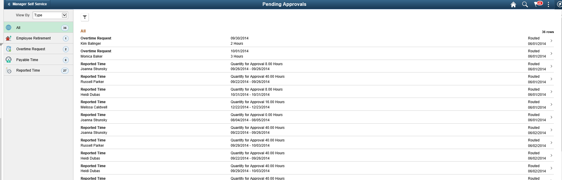 Pending Approvals for Retirement page