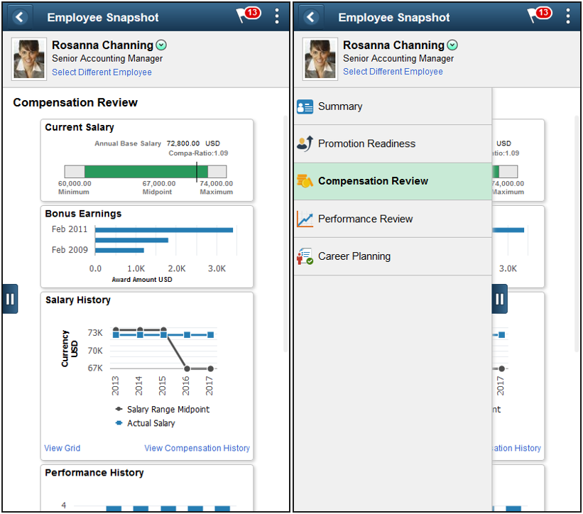 (Smartphone) Employee Snapshot - Compensation Review Dashboard