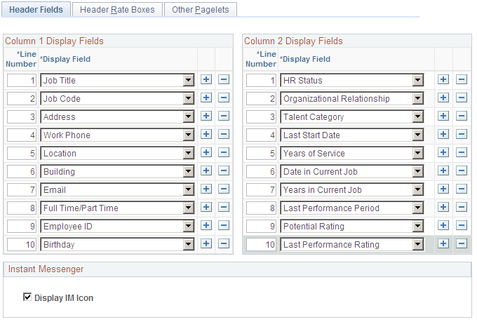 Header Fields page
