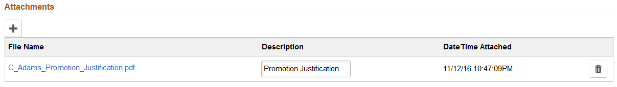 Attachments grid on Review and Submit page