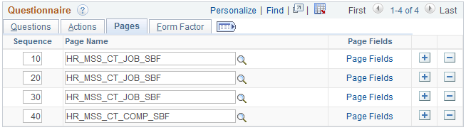 Transaction Configuration - Questionnaire page: Pages tab