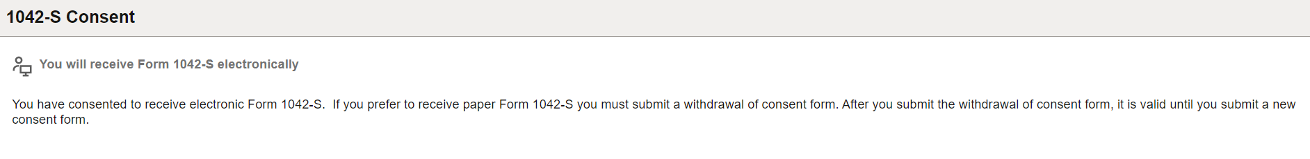 1042-S Consent page (confirmation of submission)