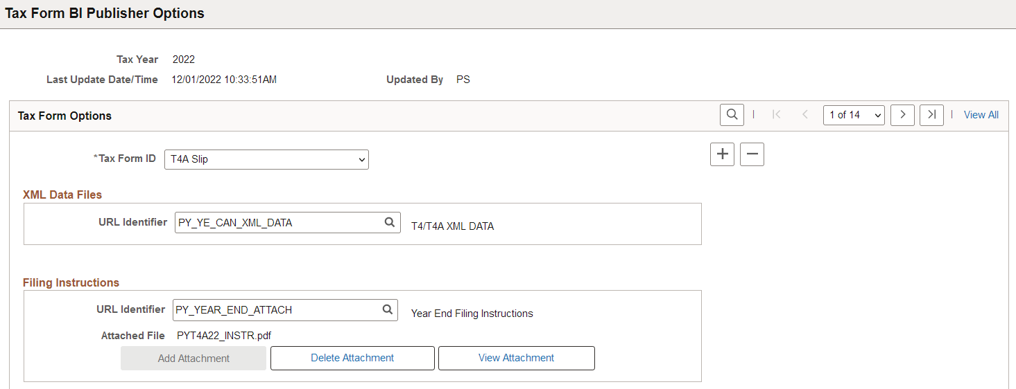 Tax Form BI Publisher Options page (1 of 2)