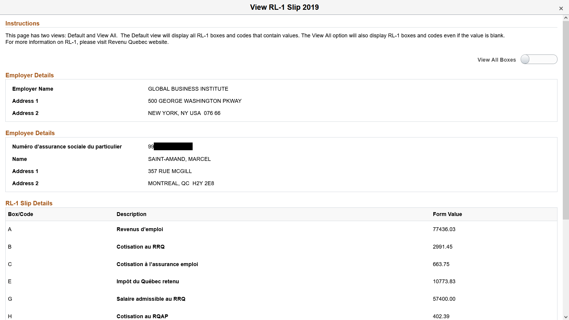 <>View RL-1 Slip <Year> page in screen reader mode