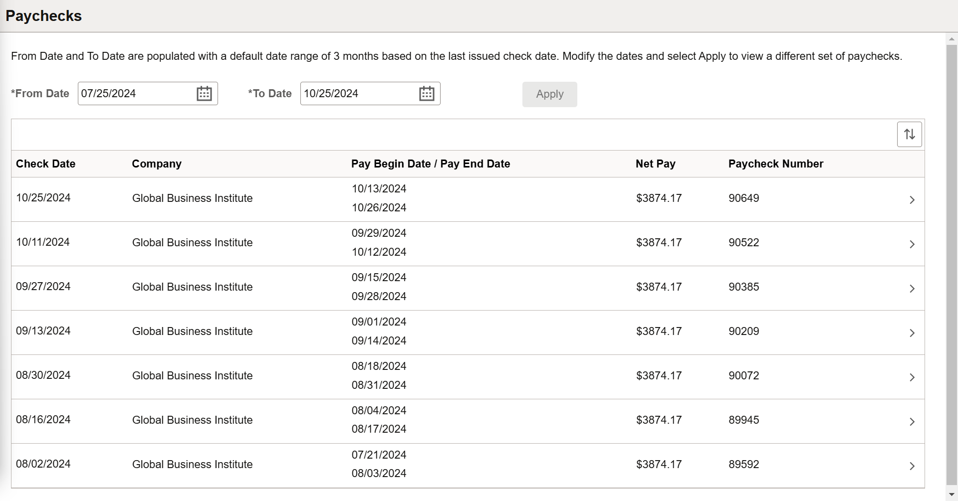 (Laptop) Paychecks page