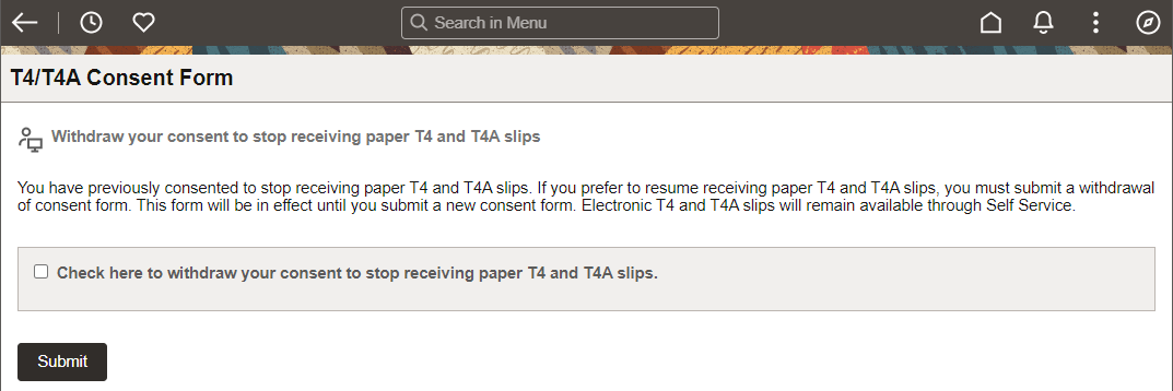 T4/T4A Consent Form page (withdraw consent)