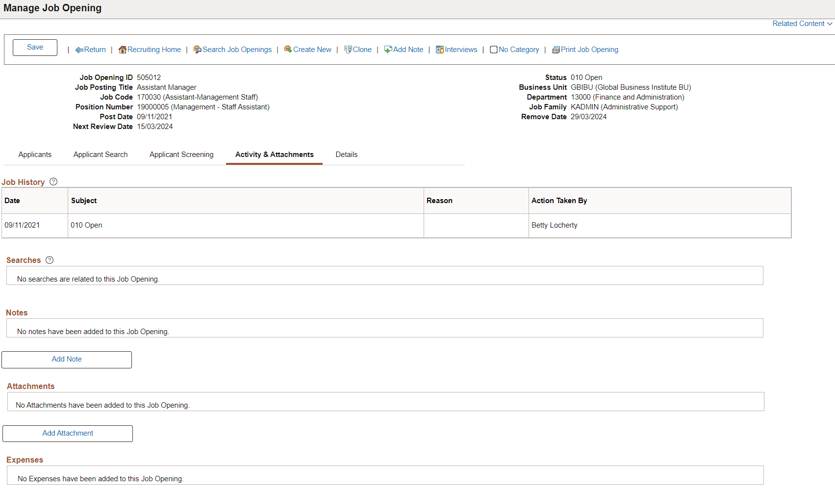 Manage Job Opening_Activity and Attachments Tab