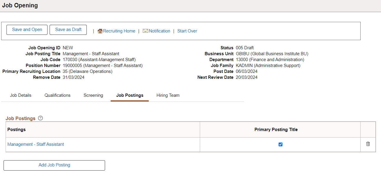Job Postings under Job Opening Page