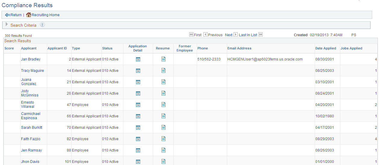 Compliance Results page