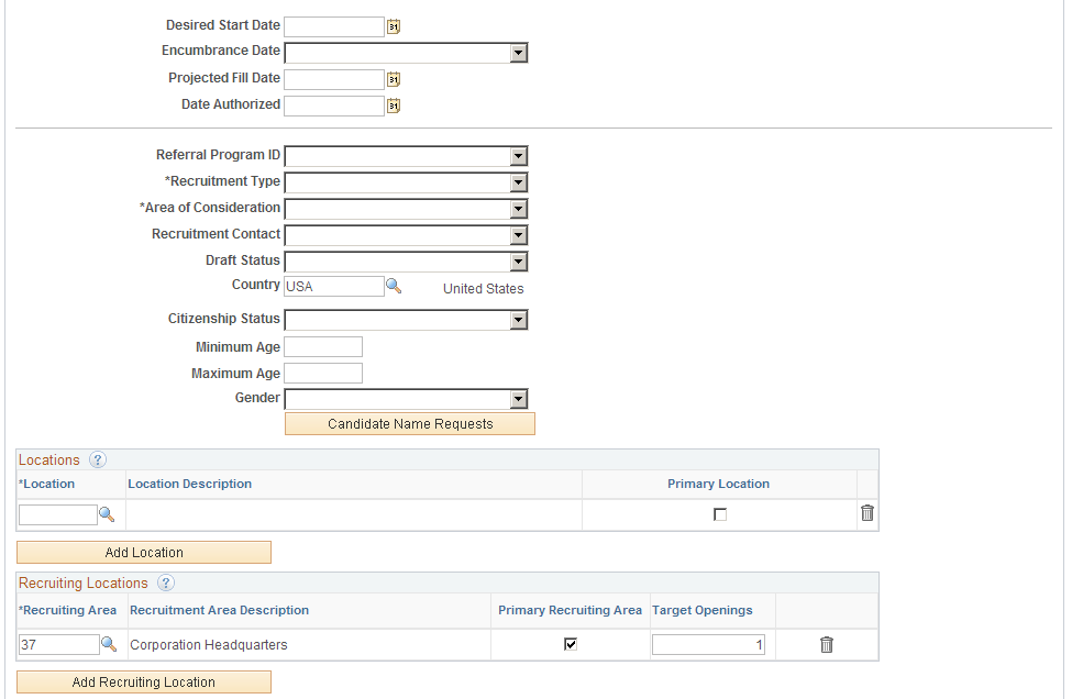 Job Opening page: Opening Information section (2 of 3)