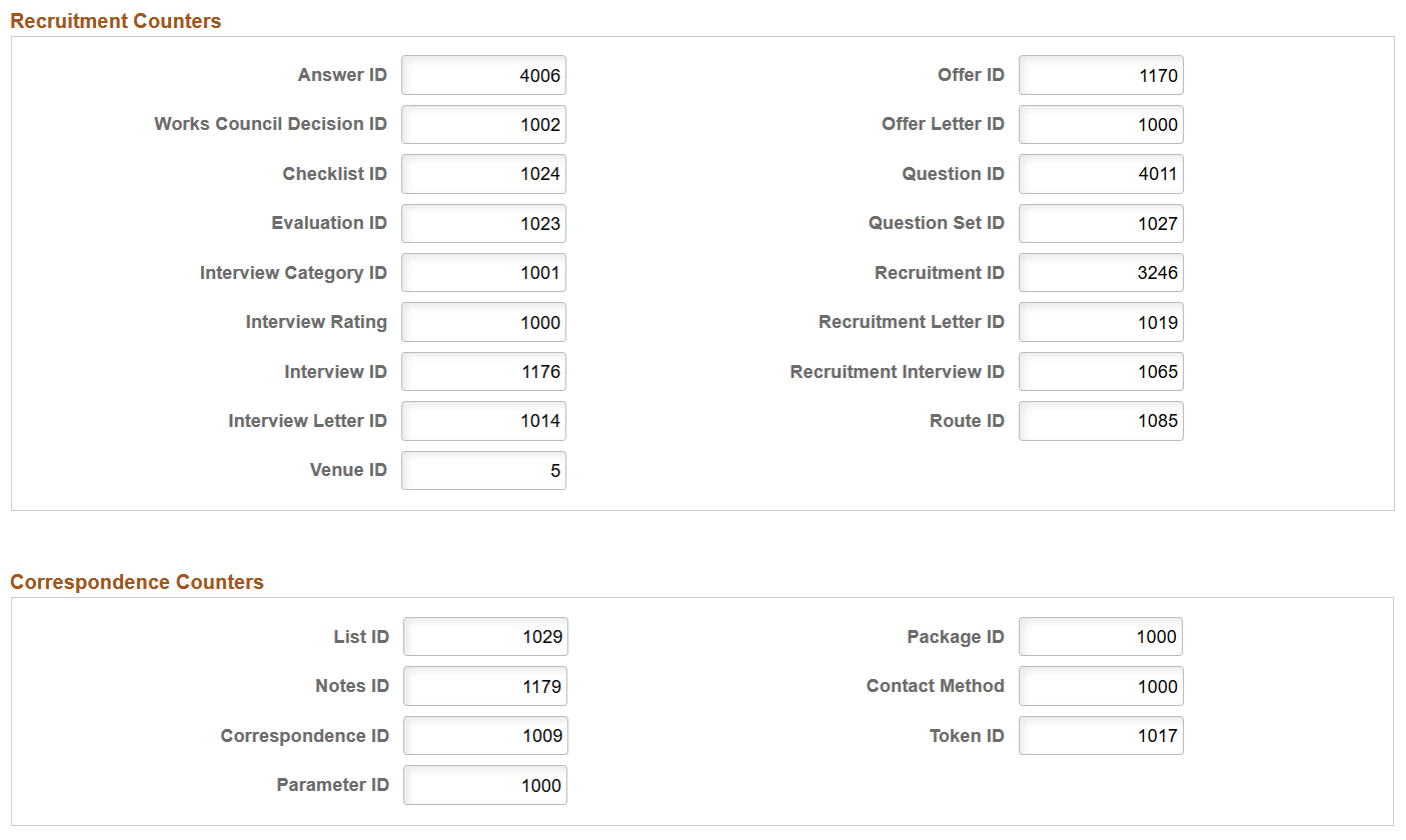 Recruiting Installation - Last Assigned IDs page (2 of 3)