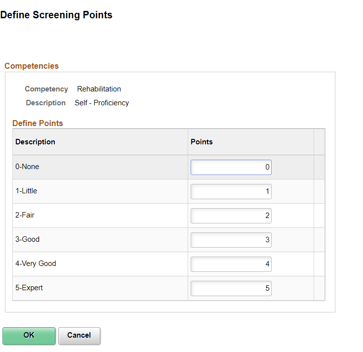 Define Screening Points page (rating scale)