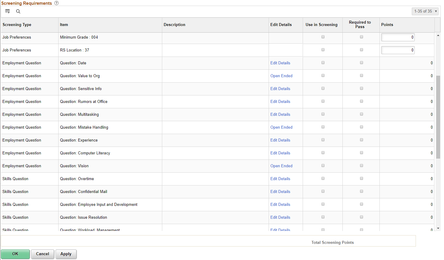 Job Opening - Screening Criteria page (2 of 2)