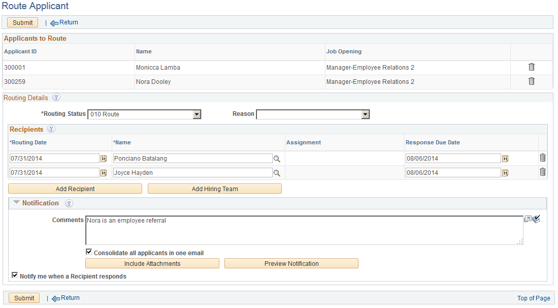 Route Applicant page
