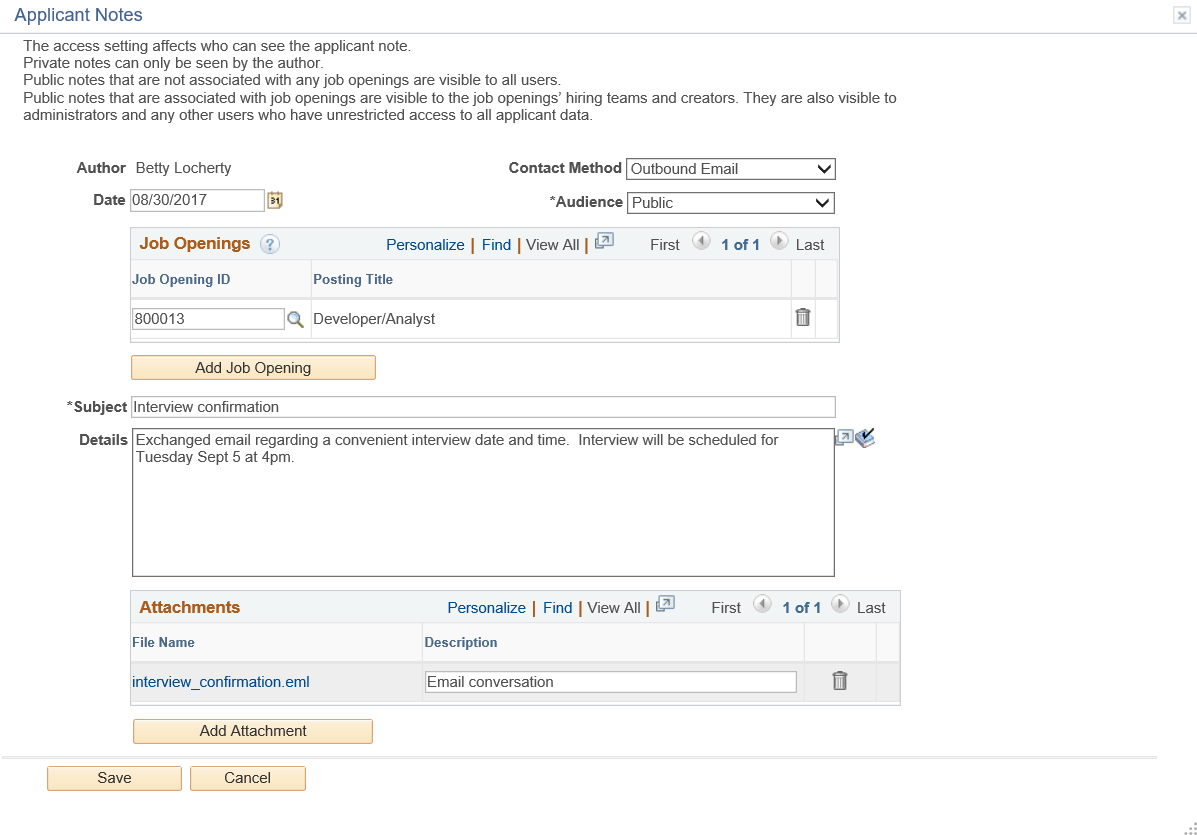 Applicant Notes page