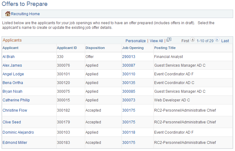 Offers to Prepare page