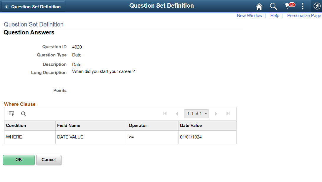 Question Answers page: Date type question