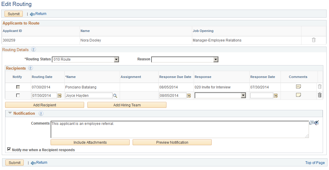 Edit Routing page