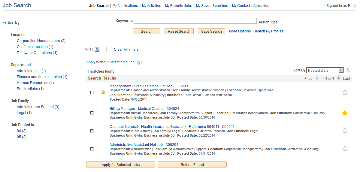 Job Search page