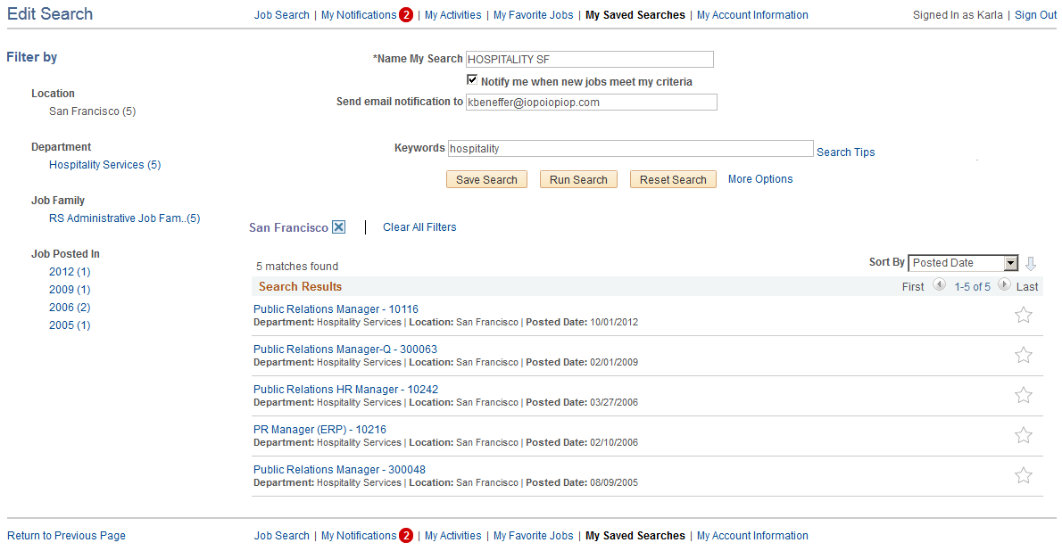 Edit Search page