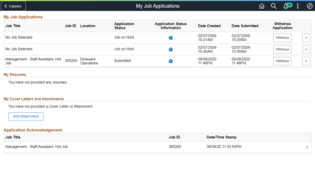 My Job Application Page - Desktop view