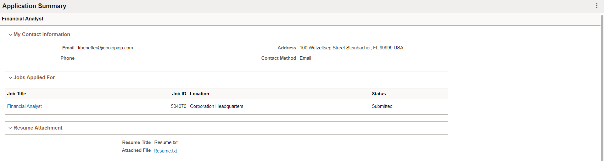 Application Summary Page