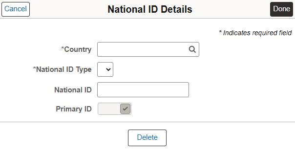 National ID Details modal in Job Offer page