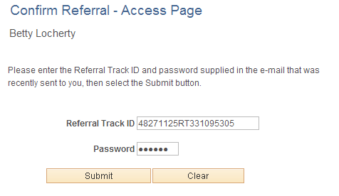 Referral Confirmation - Access page