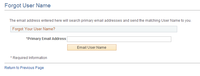 Forgot User Name page