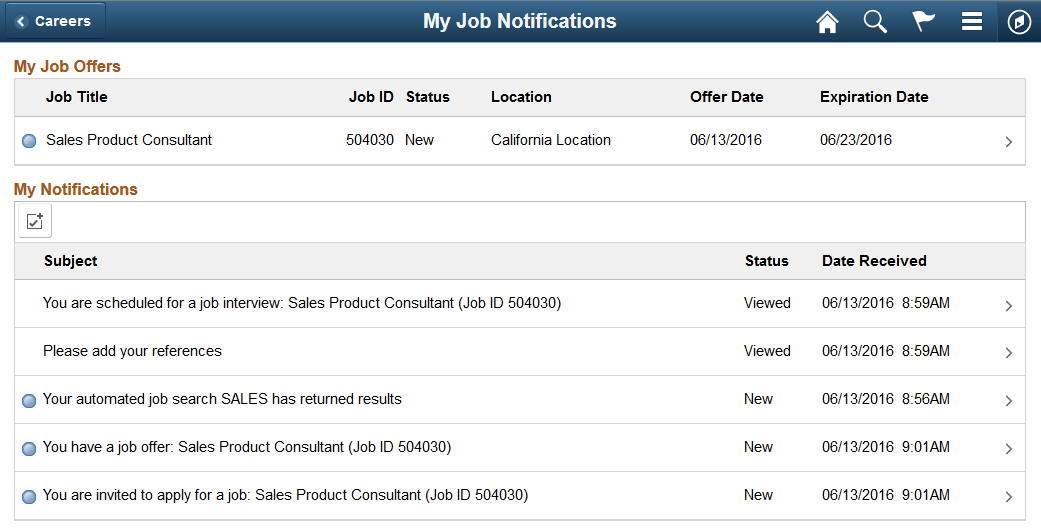 My Job Notifications page (fluid)