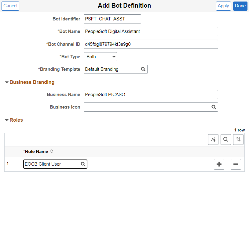 Add Bot Definition - PeopleSoft Digital Assistant