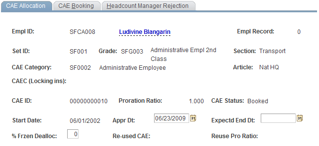 CAE Allocation page