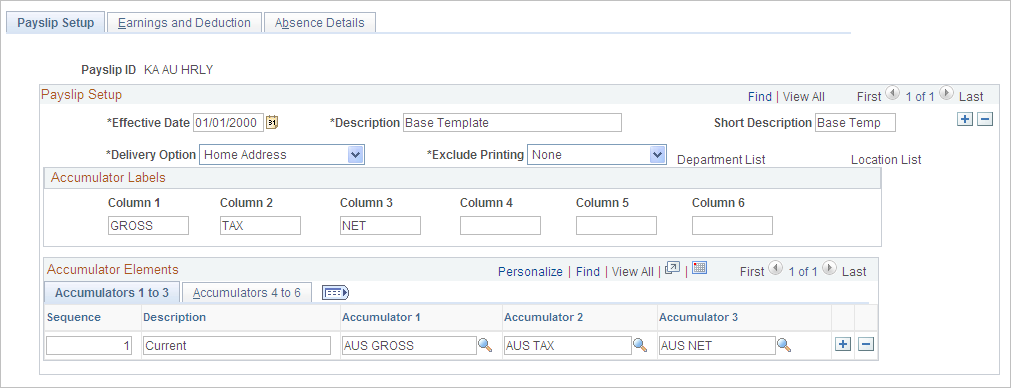 Payslip Setup page