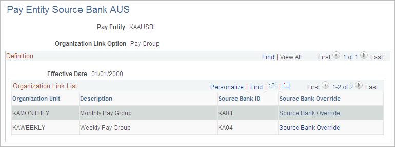 Pay Entity Source Bank AUS page