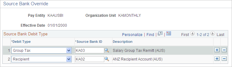 Source Bank Override page