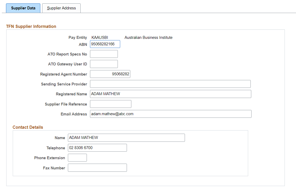 Supplier Data Page
