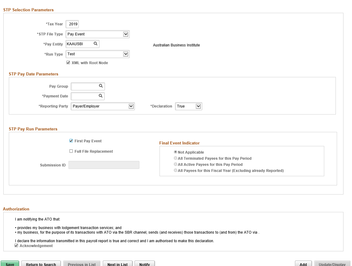 STP Payroll Event File AUS page_First Pay Event