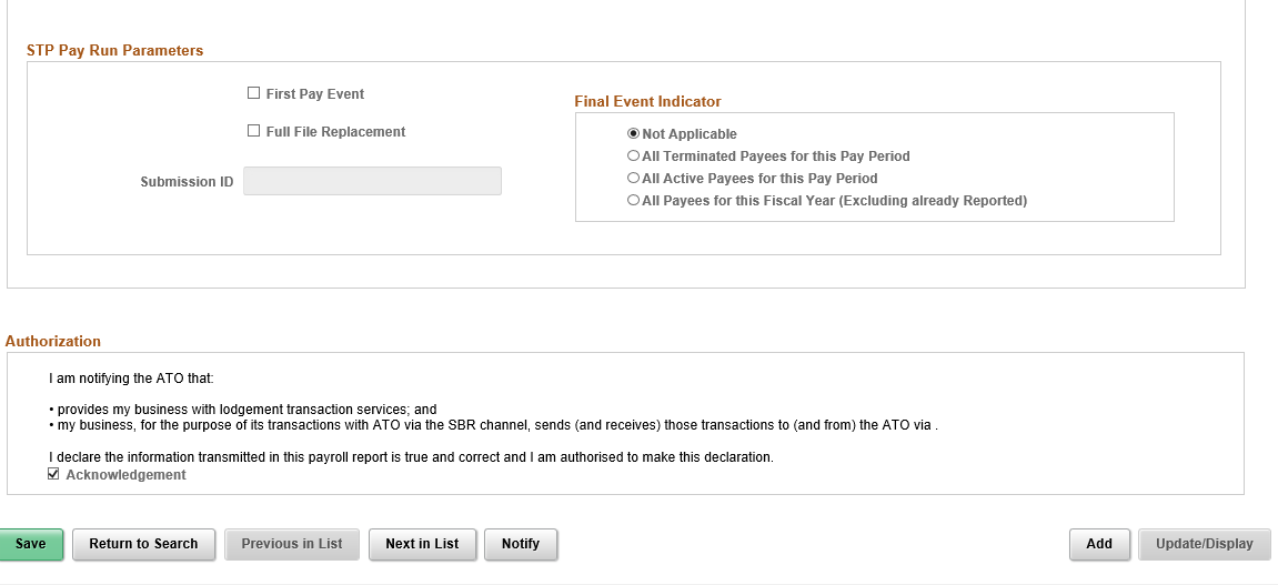 STP Payroll Event File AUS page (2 of 2)