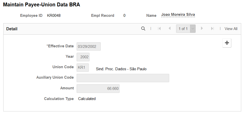 Maintain Payee-Union Data BRA page