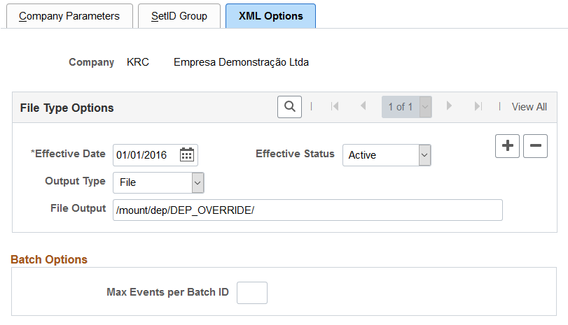 XML Options page