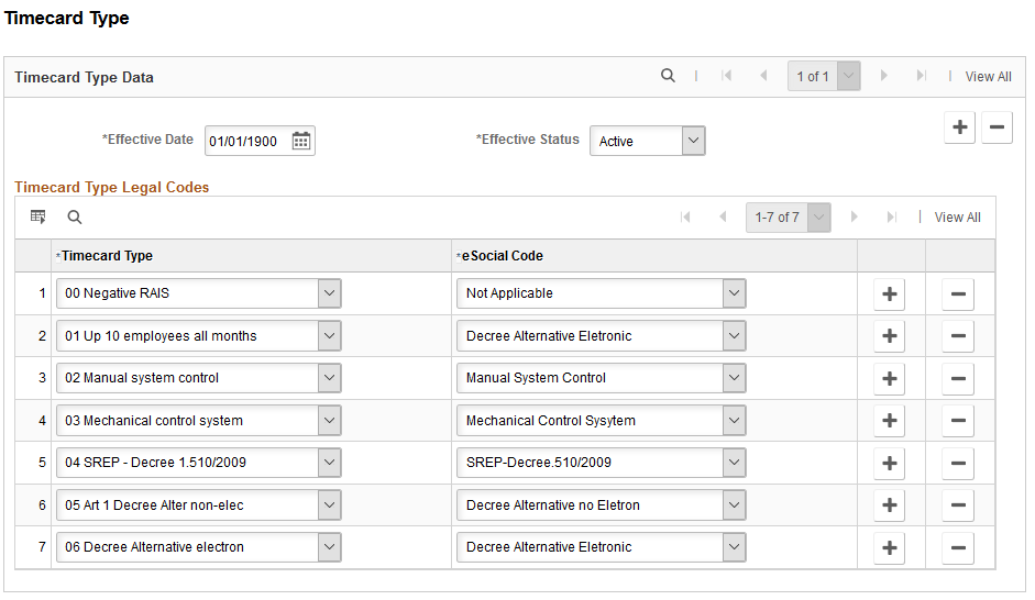 Timecard Type page