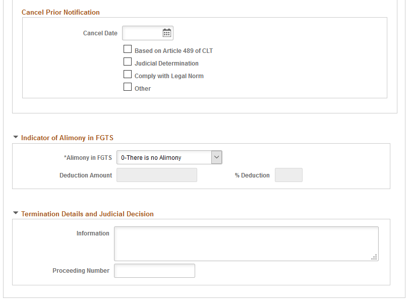 Termination Parameters page (2 of 2)