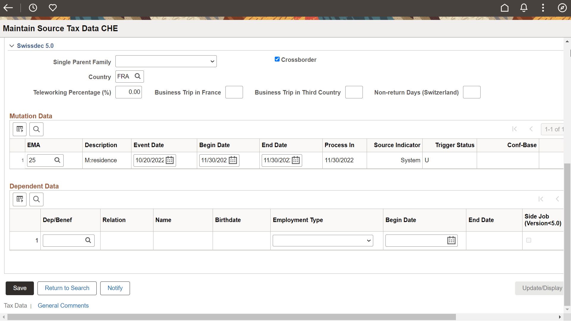 Maintain Source Tax Data CHE page 2
