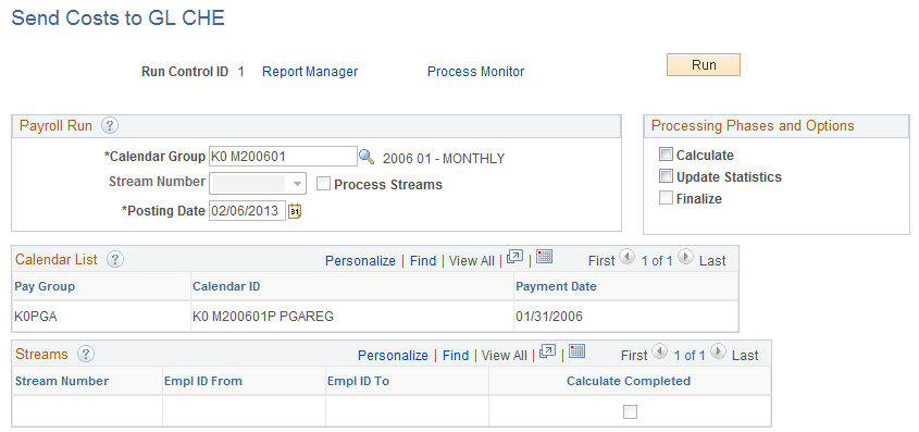 Send Costs to GL CHE page