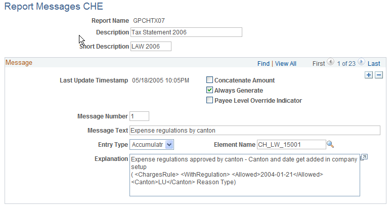 Report Messages page